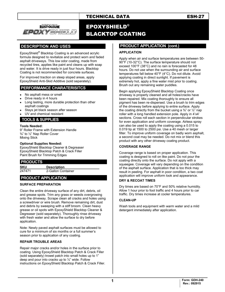 Rust-Oleum EpoxyShield 247471 Operating instructions Rust-Oleum EpoxyShield 247471 Operating instructions
