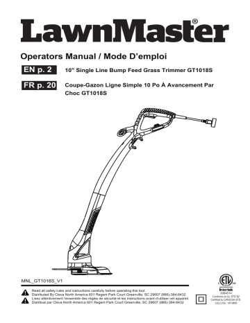 Lawnmaster GT1018S User guide Lawnmaster GT1018S User guide