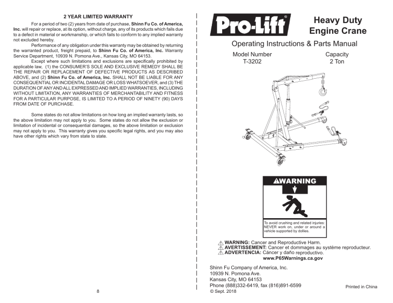 Pro-Lift T-3202 User manual Pro-Lift T-3202 User manual