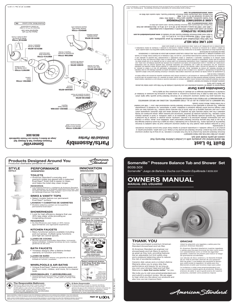 American Standard SMRVILLE BNDLB Installation guide American Standard SMRVILLE BNDLB Installation guide