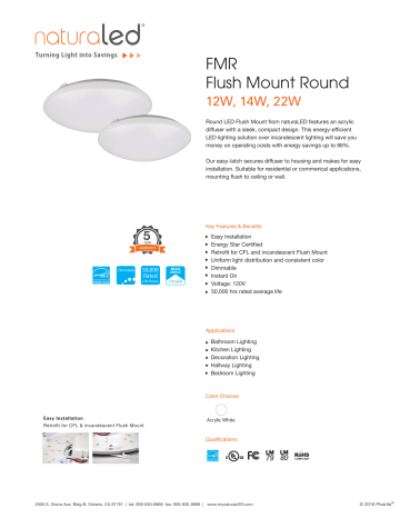 NaturaLED LED12FMR110L830 Specification NaturaLED LED12FMR110L830 Specification