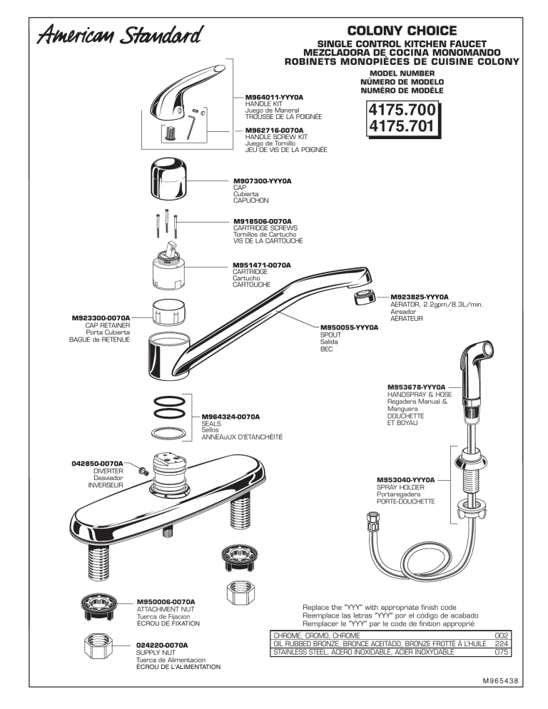 American Standard 4175701.002 Product information American Standard 4175701.002 Product information