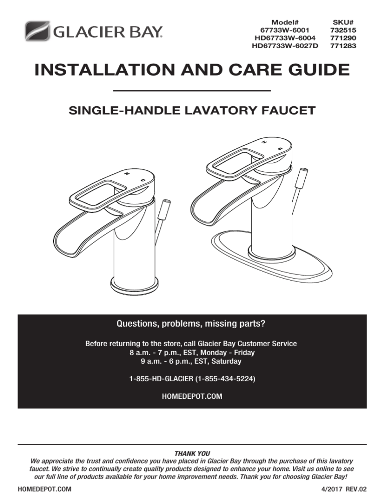 Glacier Bay HD67733W-6004 Installation guide Glacier Bay HD67733W-6004 Installation guide