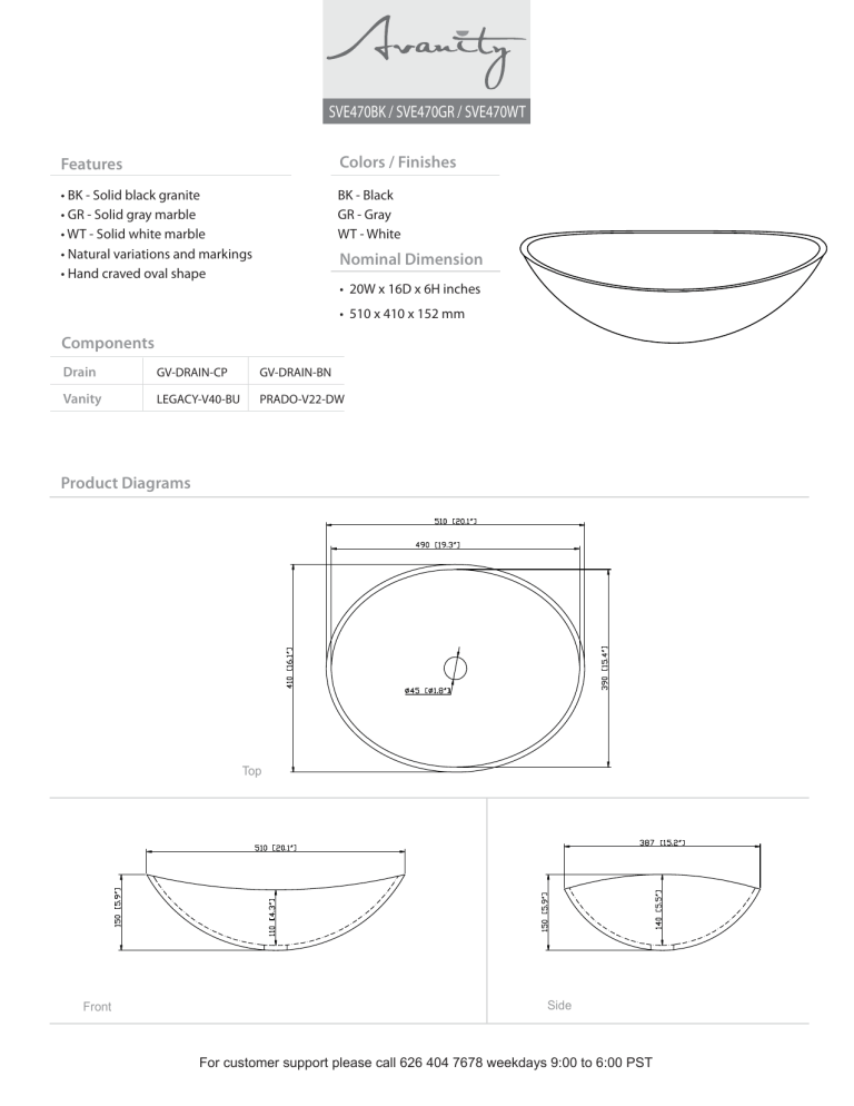 Avanity SVE470GR, SVE470BK Specification Avanity SVE470GR, SVE470BK Specification
