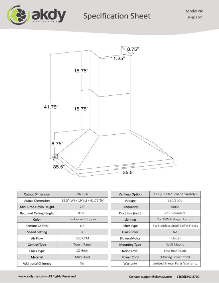 AKDY RH0397 Specification AKDY RH0397 Specification