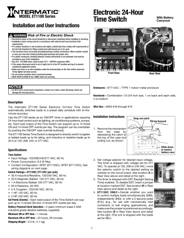 Intermatic ET1125C Instructions Intermatic ET1125C Instructions