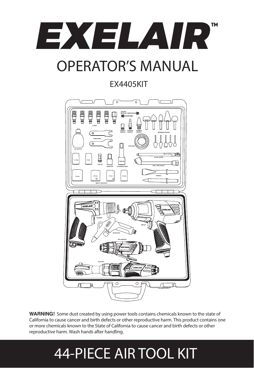 EXELAIR EX4405KIT 44-Piece Professional Air Tool Kit Manual | Manualzz EXELAIR EX4405KIT 44-Piece Professional Air Tool Kit Manual | Manualzz