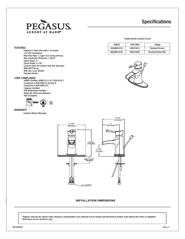 Pegasus 66289W-6101 Specification Pegasus 66289W-6101 Specification