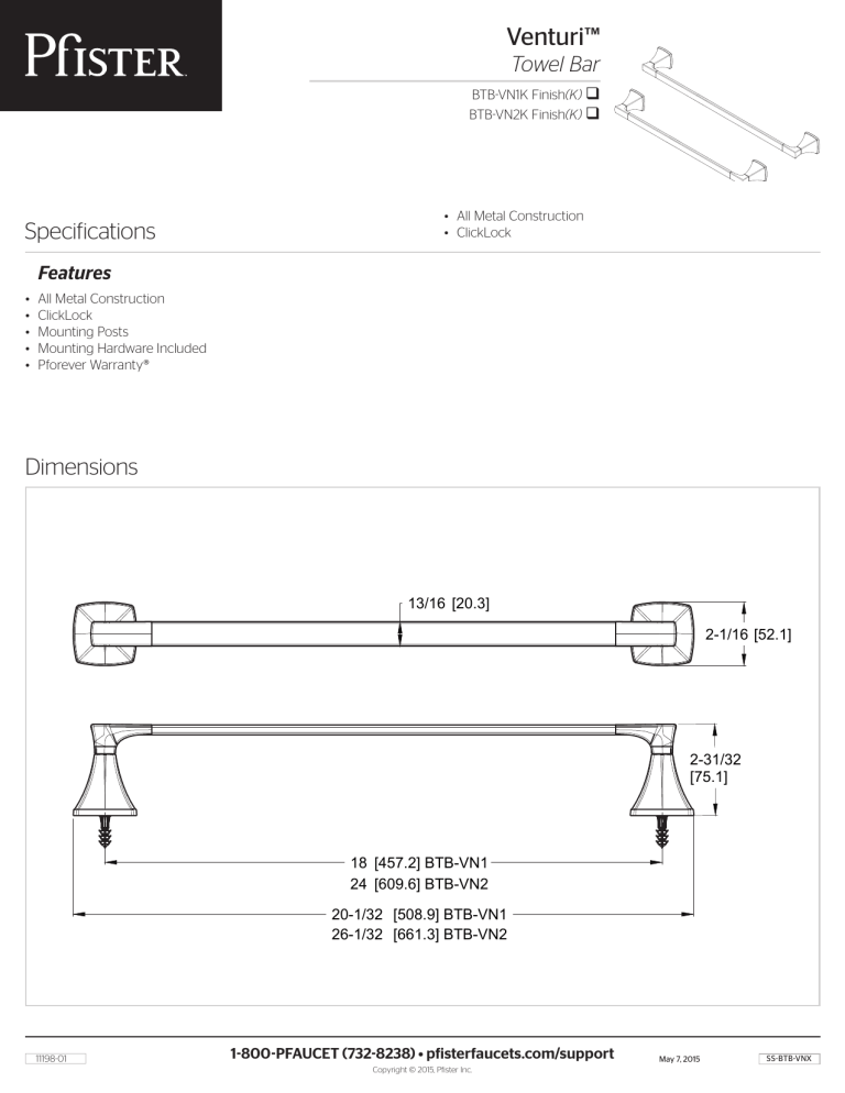 Pfister BTB-VN2C Specification Pfister BTB-VN2C Specification