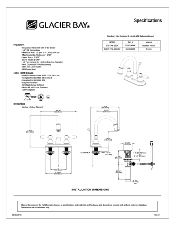 Glacier Bay HD67513W-6504 Specification Glacier Bay HD67513W-6504 Specification