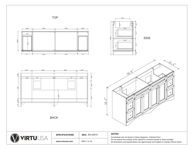 Virtu USA ED-25072-CAB-ES, ED-25072-CAB-WH Specification Virtu USA ED-25072-CAB-ES, ED-25072-CAB-WH Specification