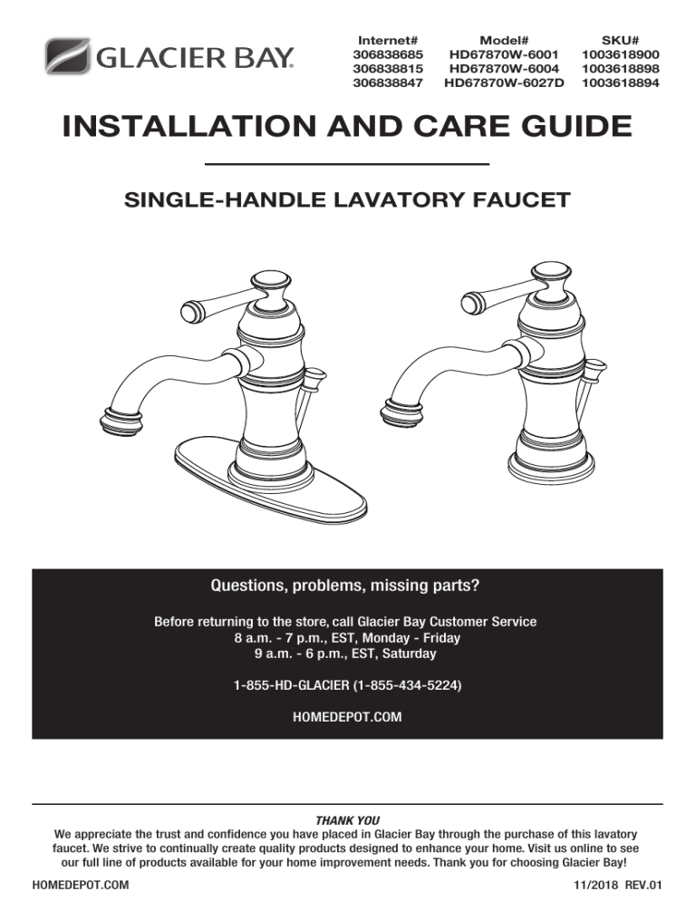 Glacier Bay HD67870W-6027D Installation guide Glacier Bay HD67870W-6027D Installation guide