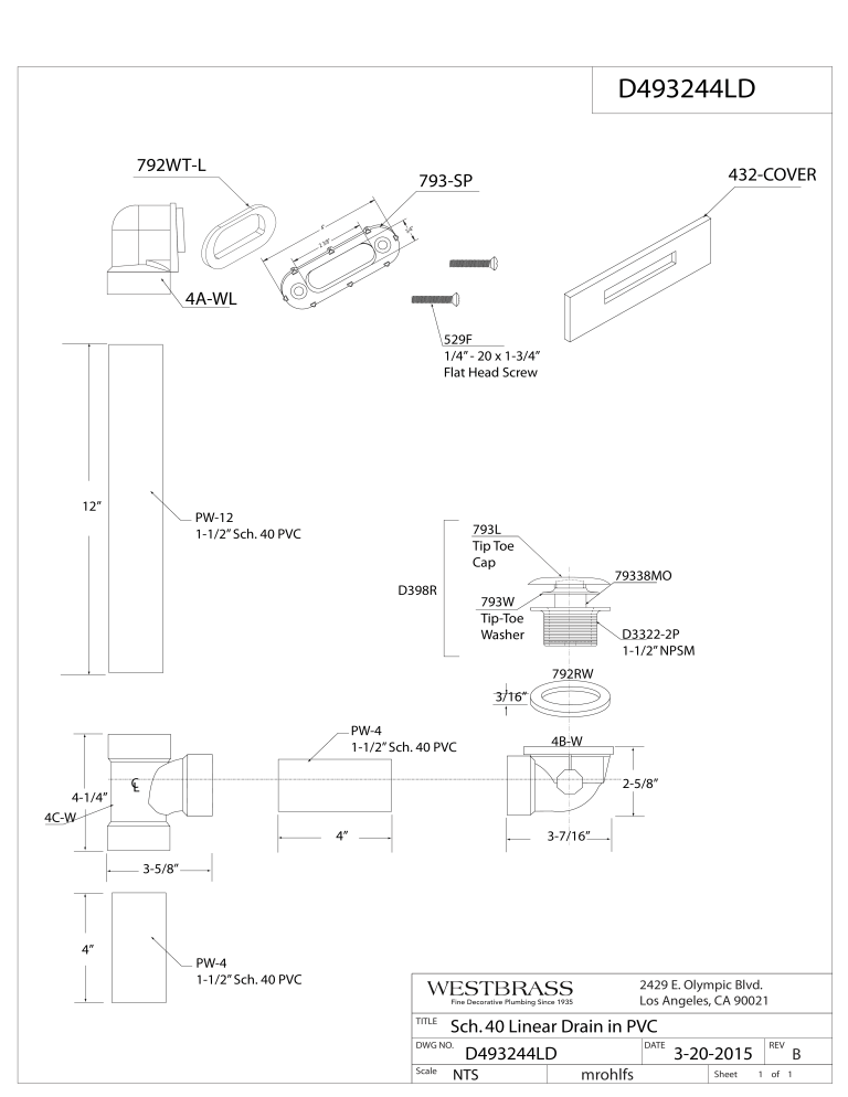Westbrass D493244LD-26 Specification Westbrass D493244LD-26 Specification