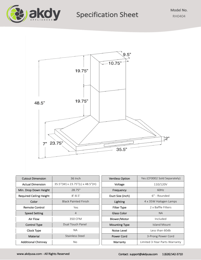 AKDY RH0404 Specification AKDY RH0404 Specification