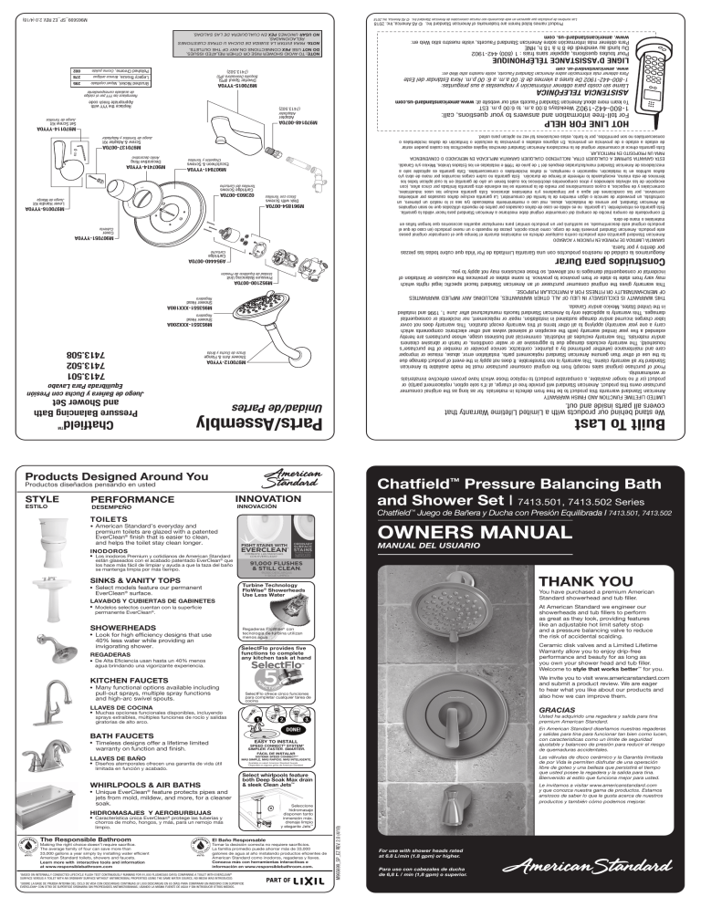 American Standard CHATTUBSHWBN BD, 7413502.295, CHATTUBSHWCH BD Installation guide American Standard CHATTUBSHWBN BD, 7413502.295, CHATTUBSHWCH BD Installation guide