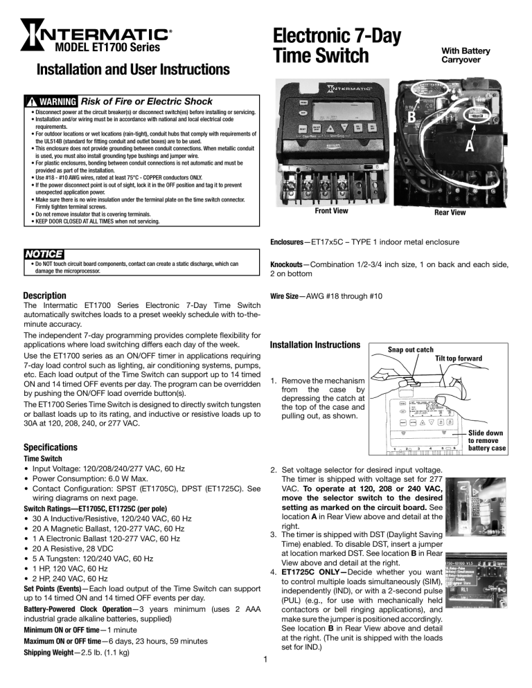 Intermatic ET1725C Operating instructions Intermatic ET1725C Operating instructions