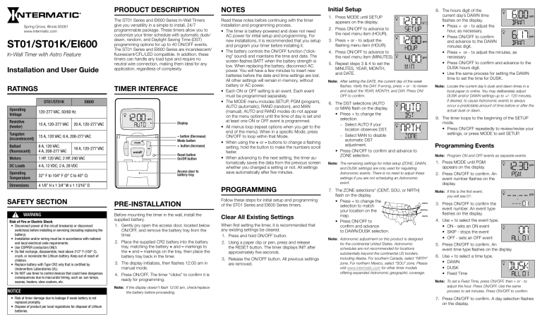 Intermatic ST01K, ST01 Installation guide Intermatic ST01K, ST01 Installation guide