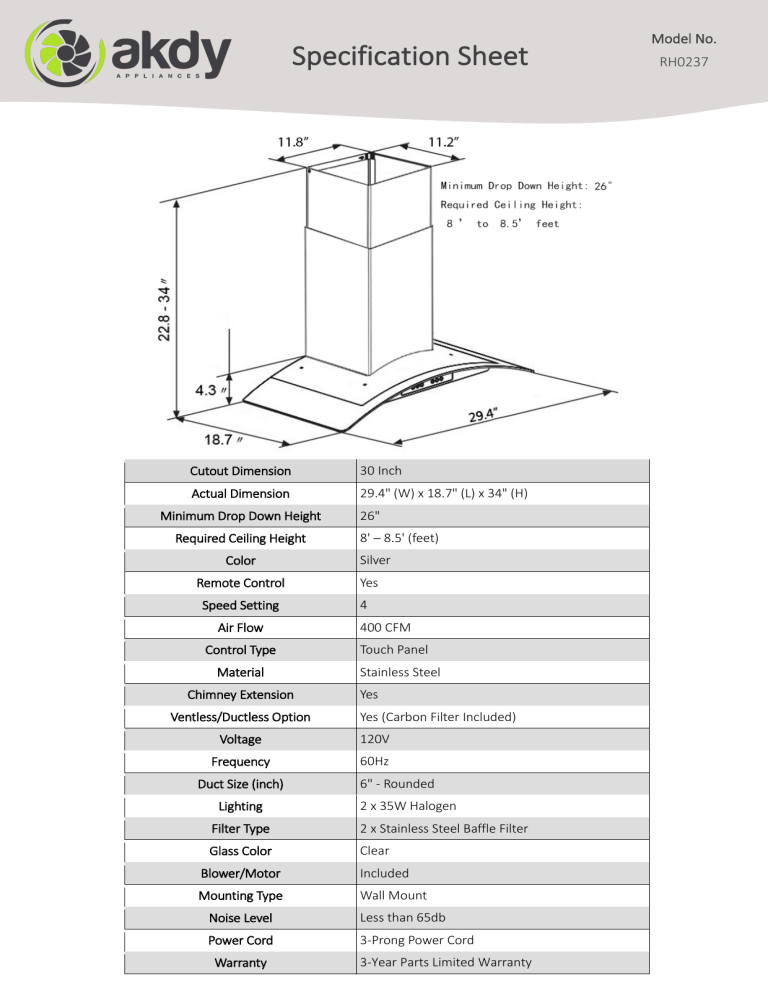AKDY RH0237 Specification AKDY RH0237 Specification