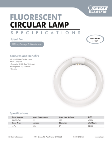 Feit Electric FC8T9/CW/12, FC8T9/CW/6 Specification Feit Electric FC8T9/CW/12, FC8T9/CW/6 Specification