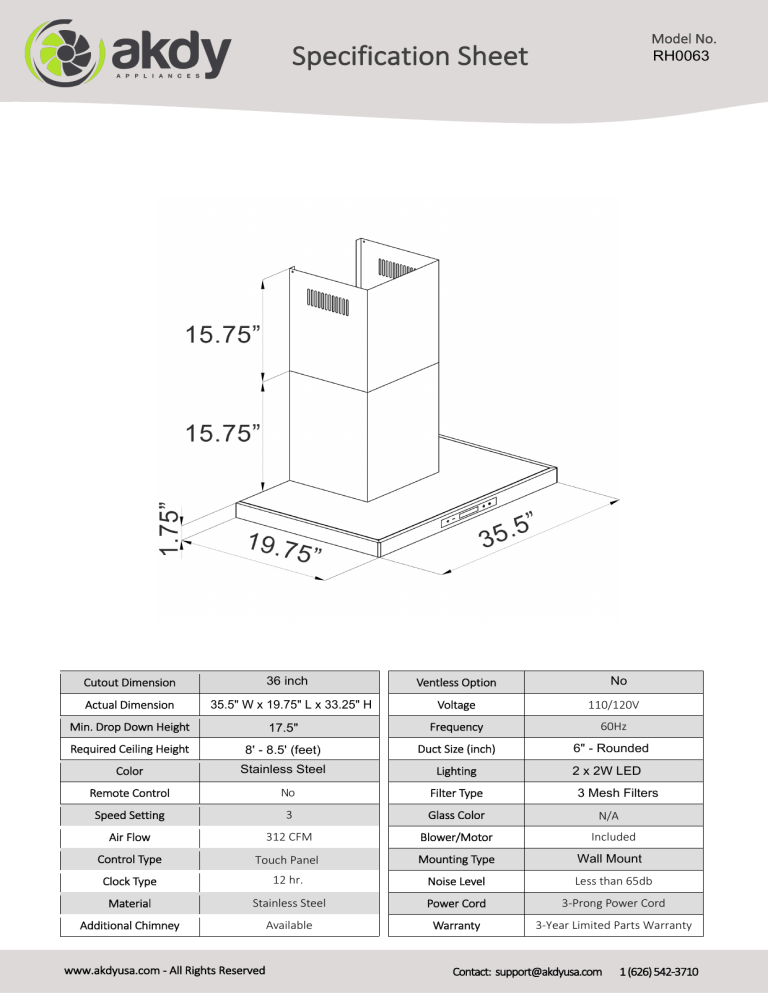 AKDY RH0063 Specification AKDY RH0063 Specification