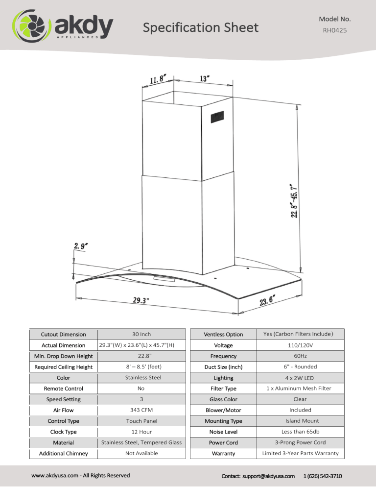 AKDY RH0425 Specification AKDY RH0425 Specification