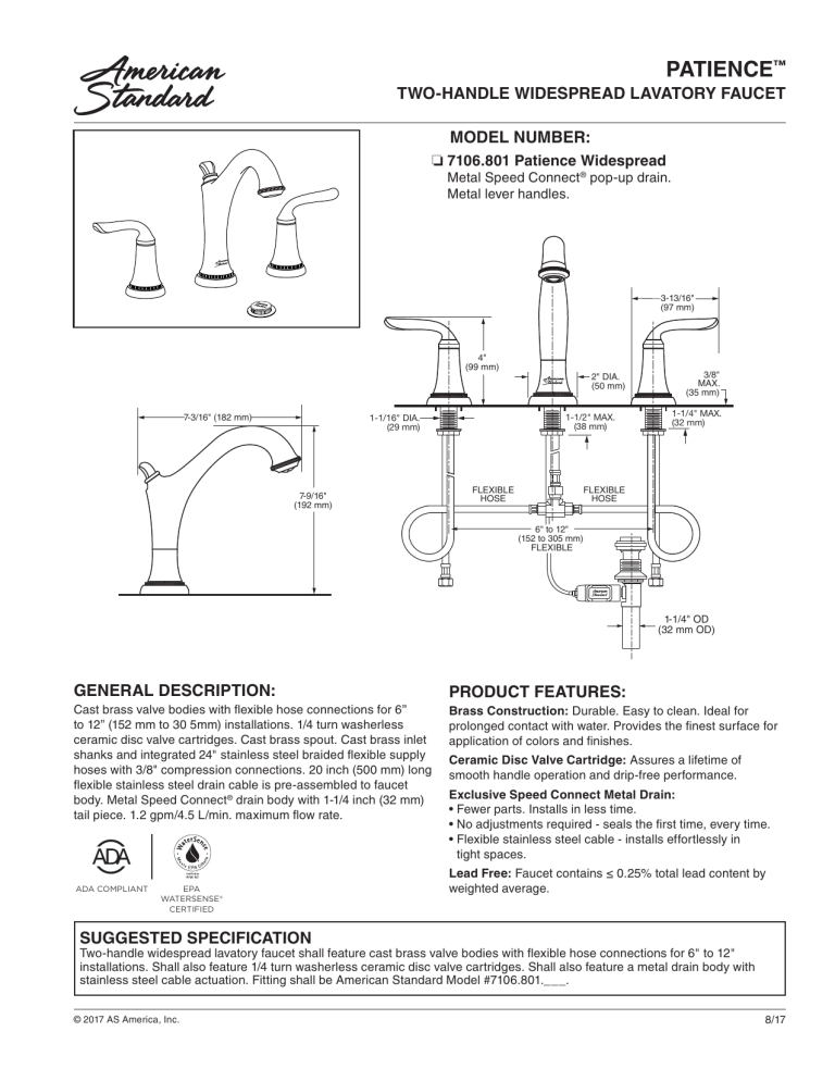 American Standard 7106801.295 Specification American Standard 7106801.295 Specification