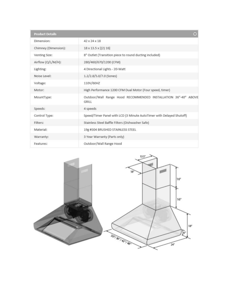 ZLINE Kitchen and Bath 687-304-42 Specification ZLINE Kitchen and Bath 687-304-42 Specification