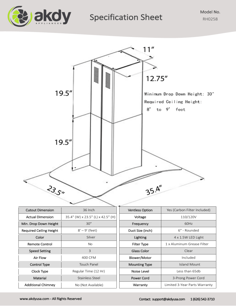 AKDY RH0258 Specification AKDY RH0258 Specification