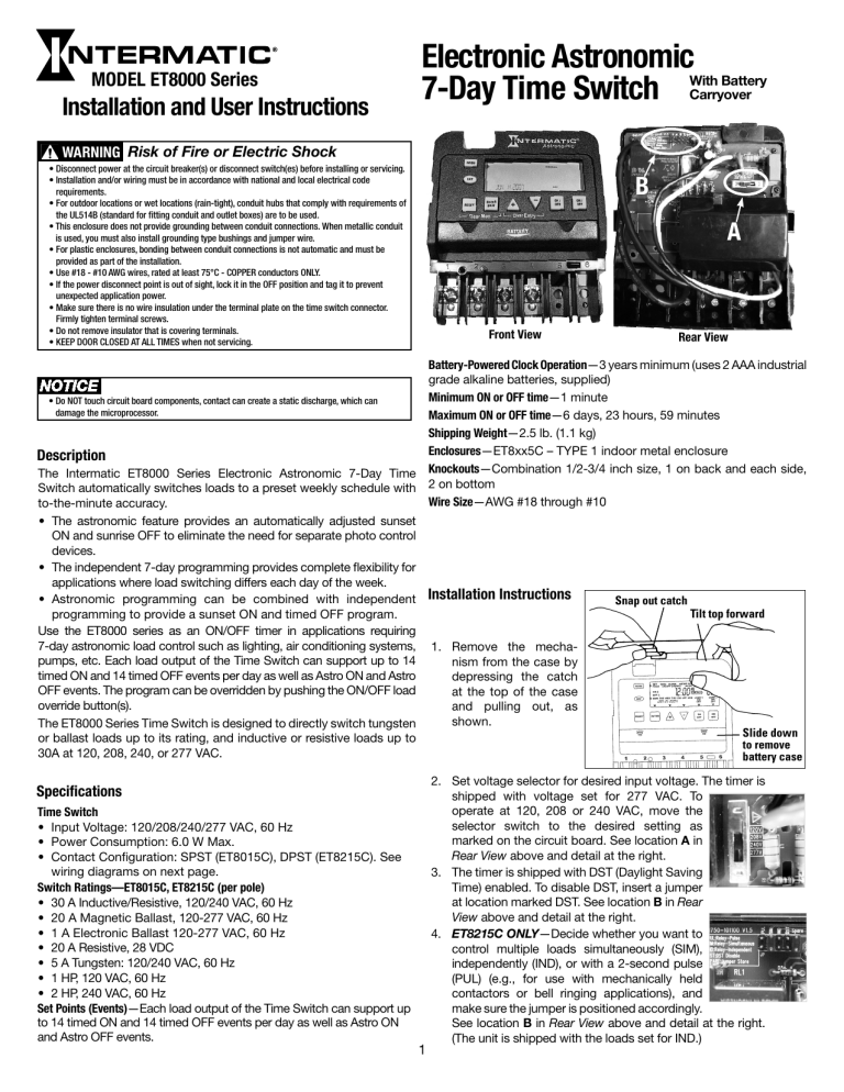 Intermatic ET8215C, ET8015C Operating instructions Intermatic ET8215C, ET8015C Operating instructions