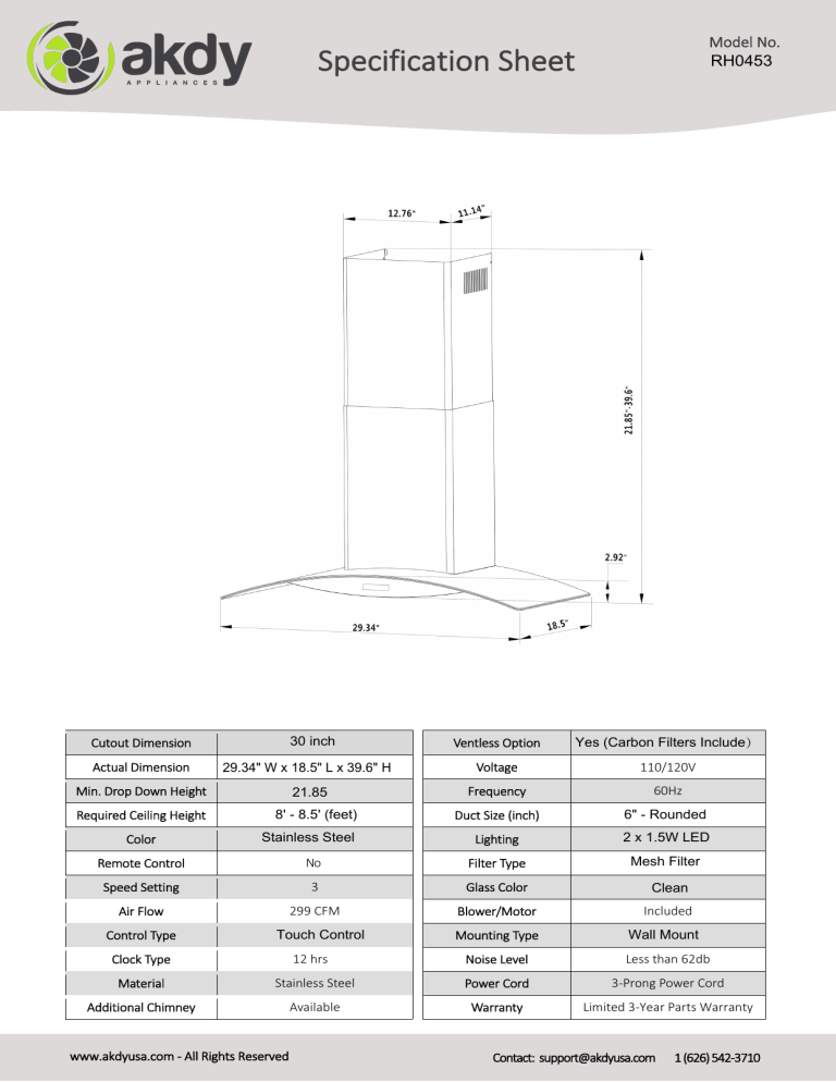 AKDY RH0453 Specification AKDY RH0453 Specification