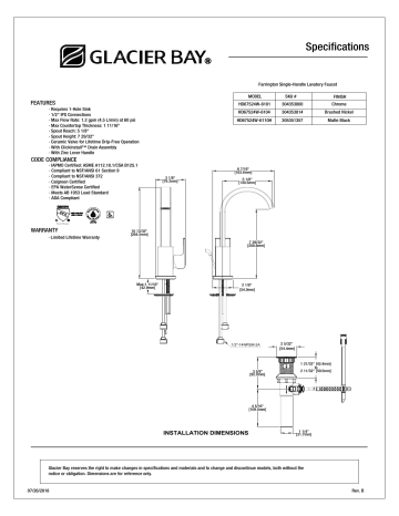 Glacier Bay HD67524W-6110H Specification Glacier Bay HD67524W-6110H Specification