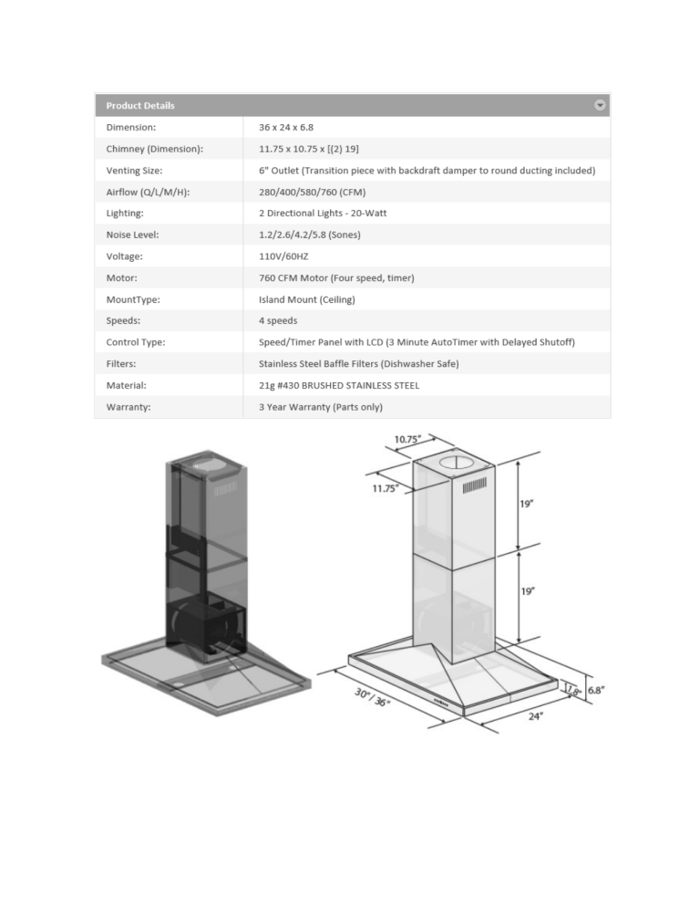 ZLINE Kitchen and Bath GL1i-36 Specification ZLINE Kitchen and Bath GL1i-36 Specification
