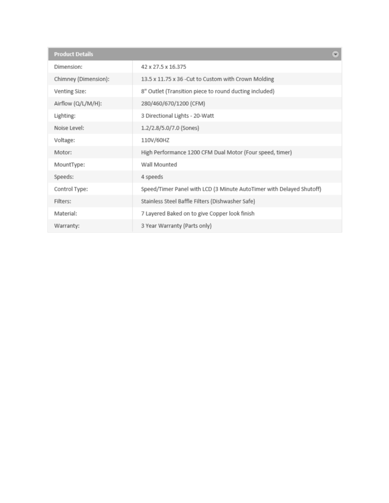 ZLINE Kitchen and Bath 8697C-42 Specification ZLINE Kitchen and Bath 8697C-42 Specification