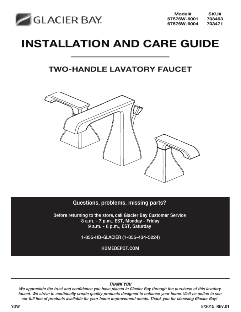 Glacier Bay 67576W-6004 Installation guide Glacier Bay 67576W-6004 Installation guide