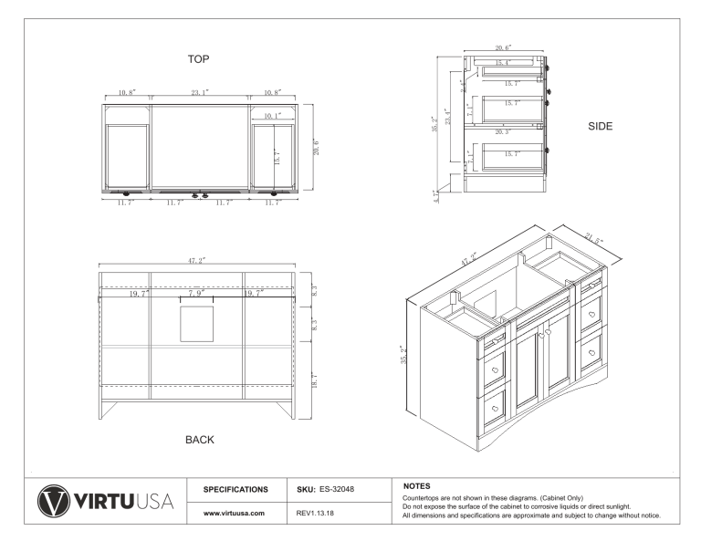 Virtu USA ES-32048-CAB-WH, ES-32048-CAB-ES Specification Virtu USA ES-32048-CAB-WH, ES-32048-CAB-ES Specification
