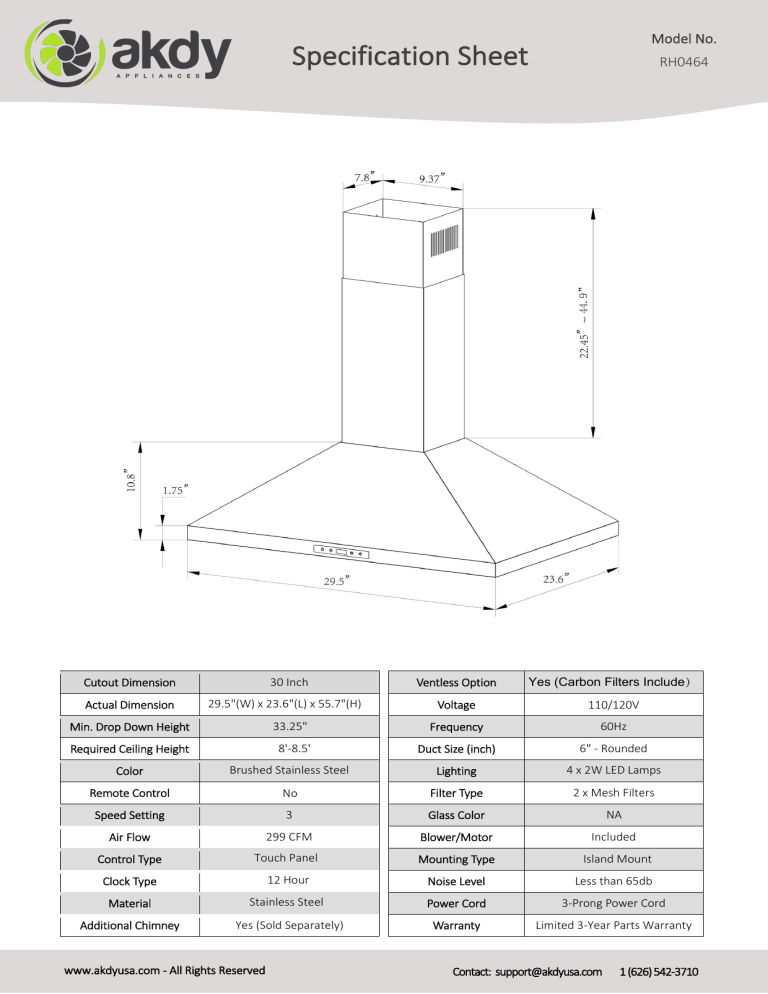 AKDY RH0464 Specification AKDY RH0464 Specification