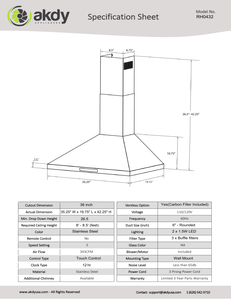 AKDY RH0432 Specification AKDY RH0432 Specification