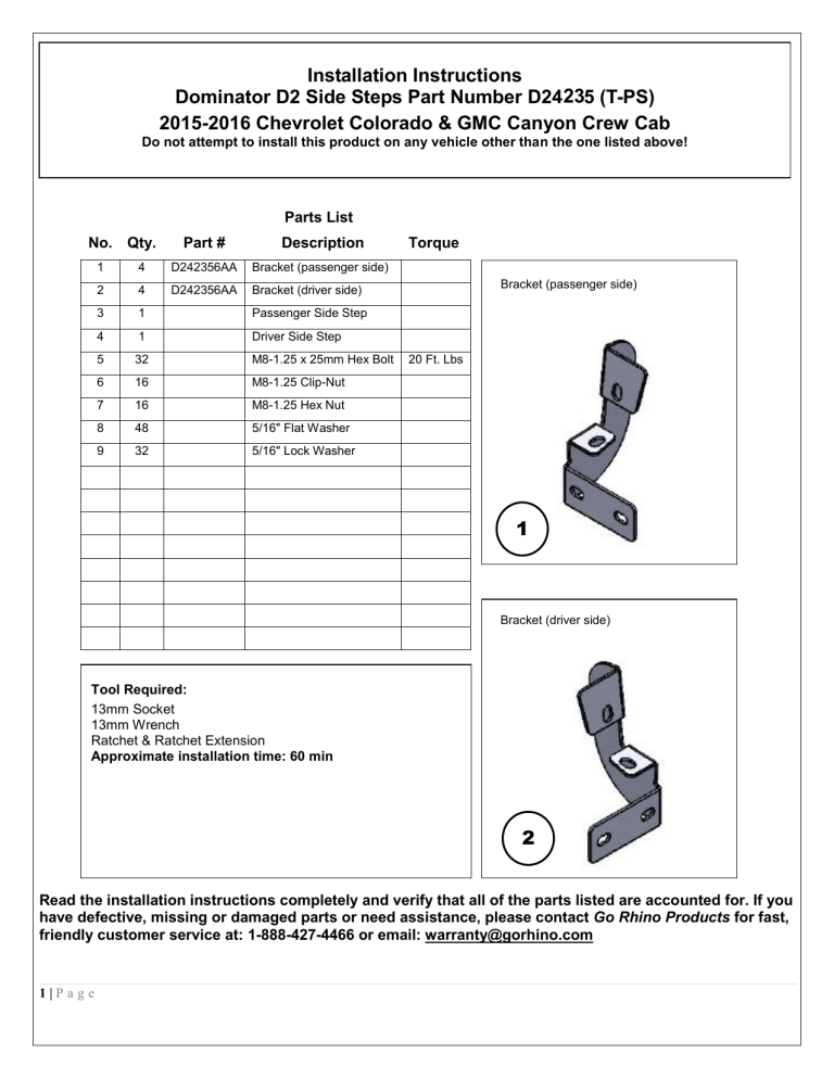 Go Rhino D24235T Installation guide Go Rhino D24235T Installation guide