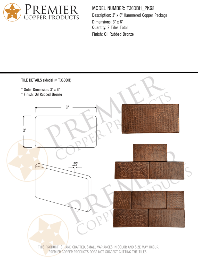 Premier Copper Products T36DBH_PKG8 Specification Premier Copper Products T36DBH_PKG8 Specification