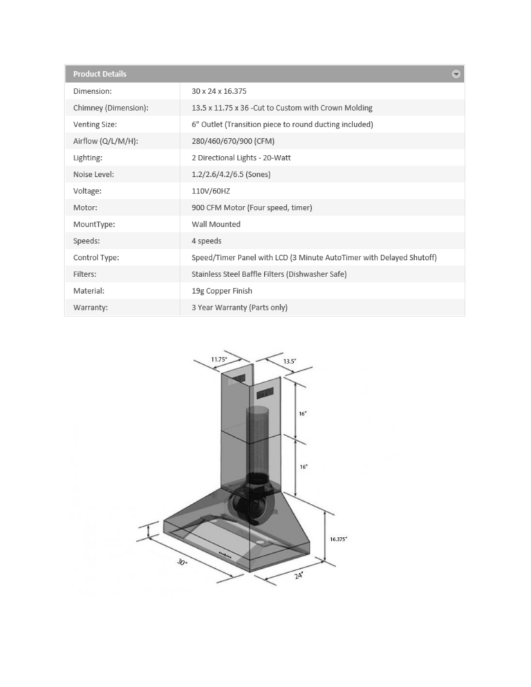 ZLINE Kitchen and Bath 8667C-30 Specification ZLINE Kitchen and Bath 8667C-30 Specification