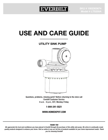 Everbilt Lts A Hp Utility Sink Pump Use And Care Guide Manualzz