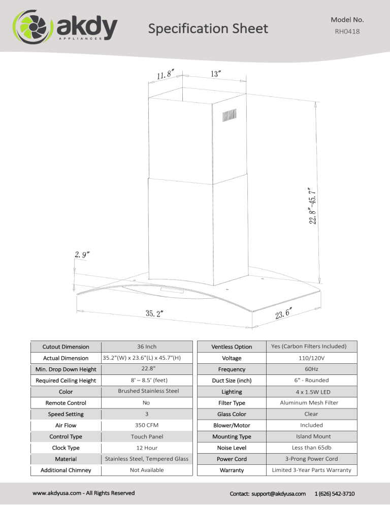 AKDY RH0418 Specification AKDY RH0418 Specification