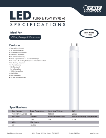 Feit Electric T548HO/840/LEDG2/4, T548HO/840/LEDG2/12 Specification Feit Electric T548HO/840/LEDG2/4, T548HO/840/LEDG2/12 Specification