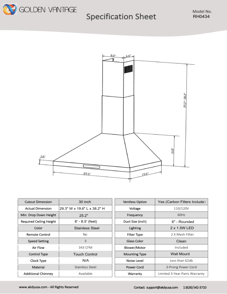 Golden Vantage RH0434DS, RH0434 Specification Golden Vantage RH0434DS, RH0434 Specification
