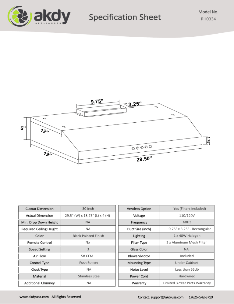 AKDY RH0334 Specification AKDY RH0334 Specification