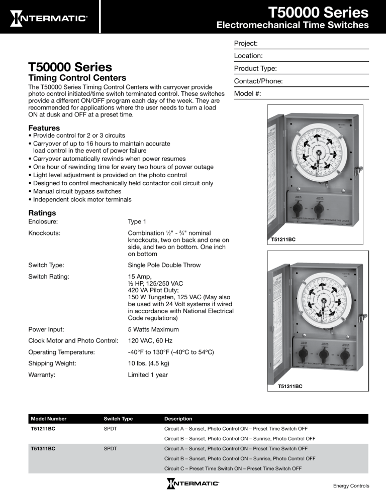 Intermatic T51211BC Specification Intermatic T51211BC Specification