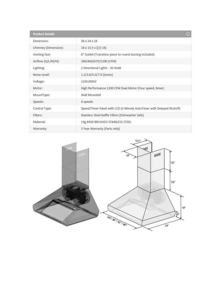 ZLINE Kitchen and Bath 687-36 Specification ZLINE Kitchen and Bath 687-36 Specification