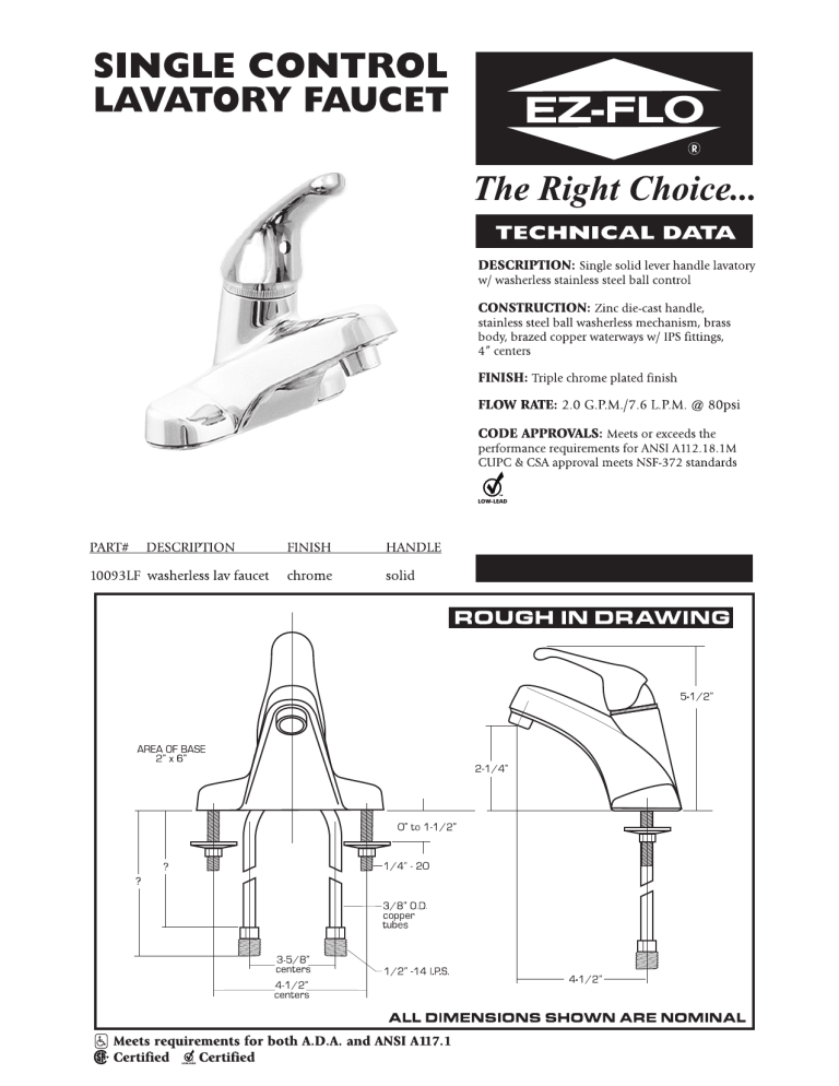 EZ-FLO 10093LF Specification EZ-FLO 10093LF Specification