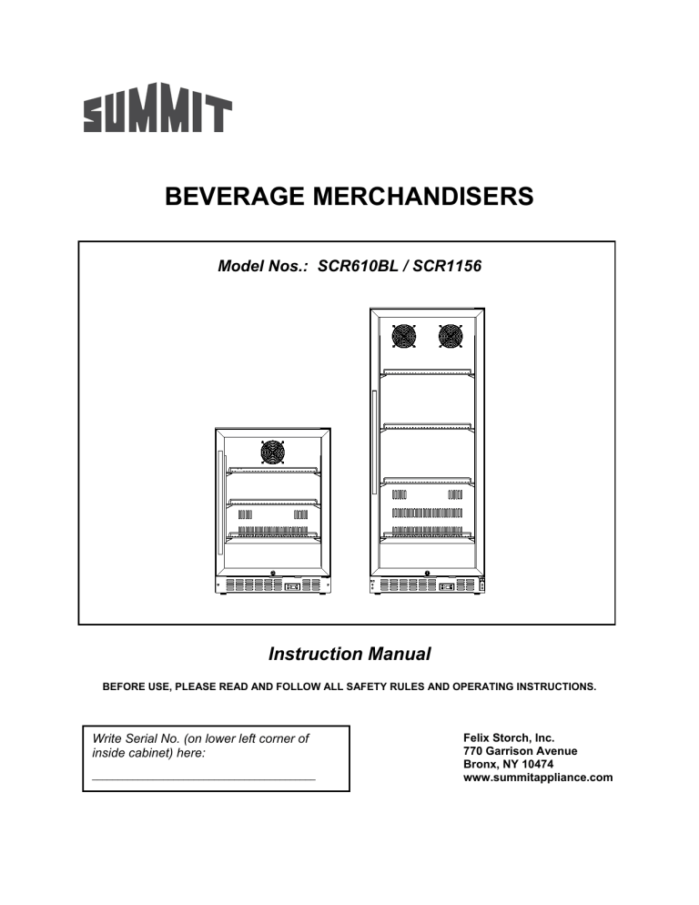 Summit Appliance SCR610BL, SCR610BLCSS2 User manual Summit Appliance SCR610BL, SCR610BLCSS2 User manual