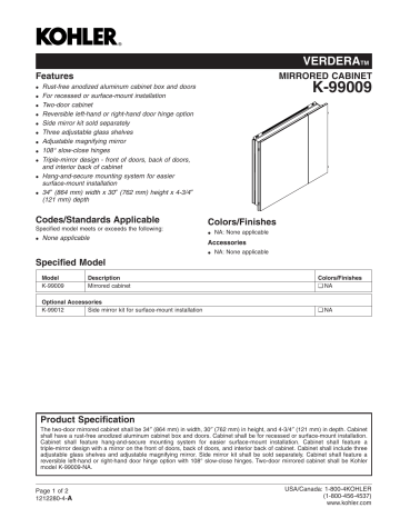 Kohler K Na Verdera In W X In H Recessed Medicine Cabinet